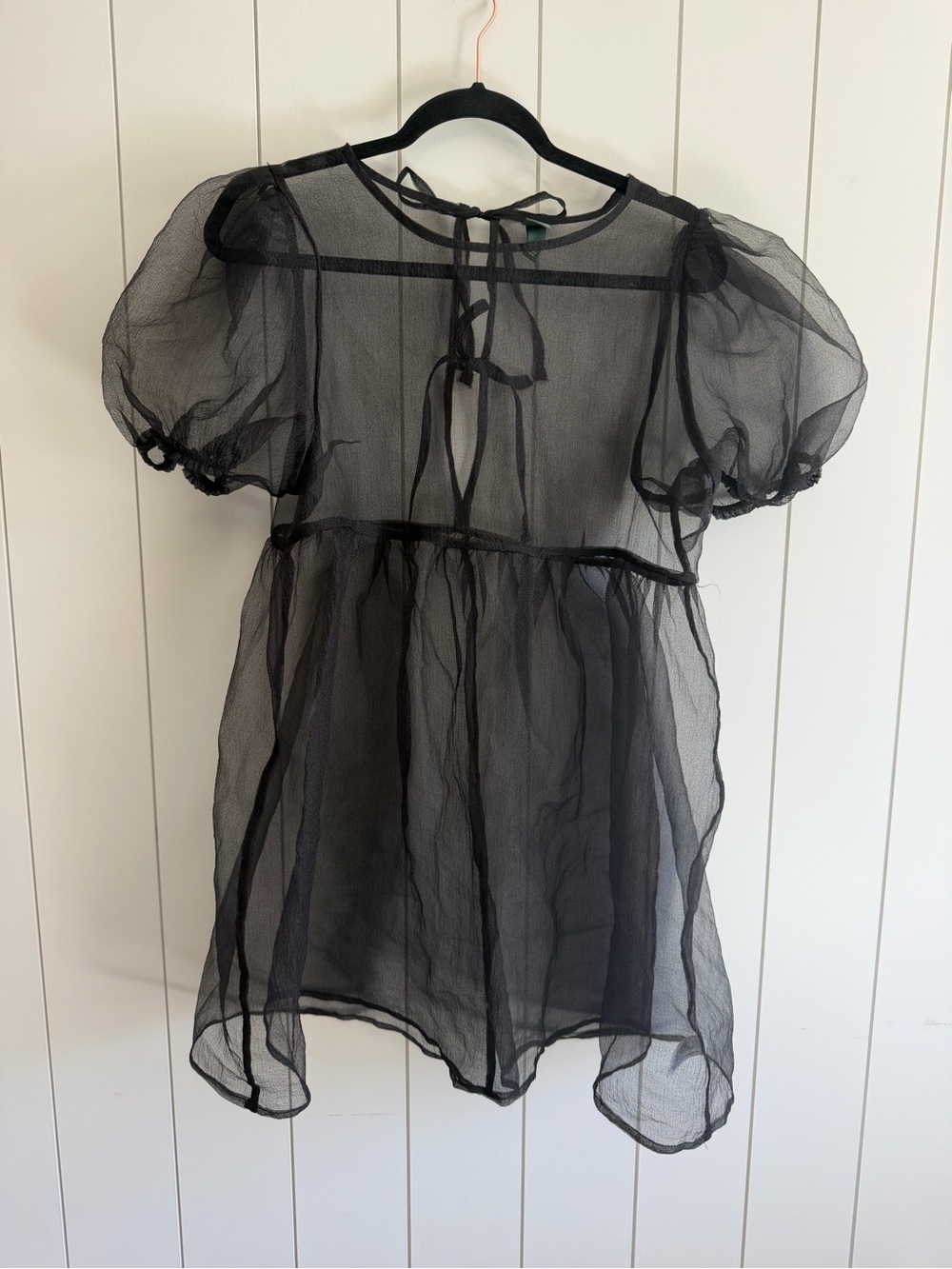 wild fable Black Sheer Puff-Sleeve Dress